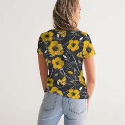 Harlow & Lloyd Yellow Flowers & Tropical Leaves Charcoal Women's V-Neck T Shirt T Shirts & Tanks 14 Harlow & Lloyd Yellow Flowers & Tropical Leaves Charcoal Women's V-Neck T Shirt T Shirts & Tanks