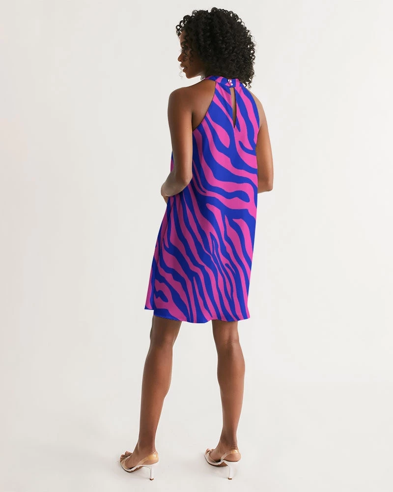 Harlow & Lloyd Electric Zebra Women's Halter Dress 6 Harlow & Lloyd Electric Zebra Women's Halter Dress