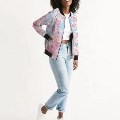 Harlow & Lloyd Jackets Cherry Blossom Sky Women's Bomber Jacket 12 Harlow & Lloyd Jackets Cherry Blossom Sky Women's Bomber Jacket