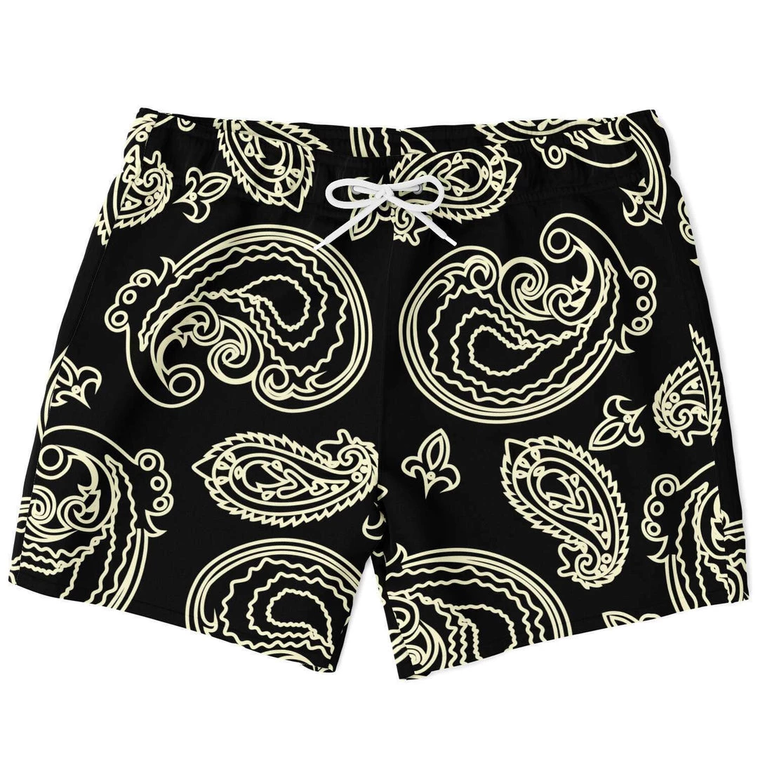 Subliminator Men Black & Bone Paisley Swim Shorts 3 Subliminator Men Black & Bone Paisley Swim Shorts