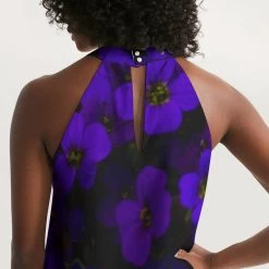 Harlow & Lloyd Midnight Purple Flowers Women's Halter Dress