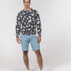 Harlow & Lloyd Sweatshirts & Pullovers Charcoal Vanilla Leopard Print Men's French Terry Pullover Sweatshirt