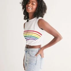 Harlow & Lloyd T Shirts & Tanks Rainbow Striped Twist-Front Tank