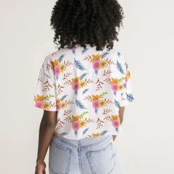 Harlow & Lloyd T Shirts & Tanks White Summer Floral Women's Lounge Cropped Tee 14 Harlow & Lloyd T Shirts & Tanks White Summer Floral Women's Lounge Cropped Tee