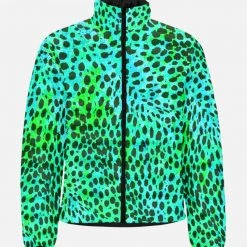 Harlow & LLoyd Neon Green Leopard Print Lightweight Puffer Jacket Jackets