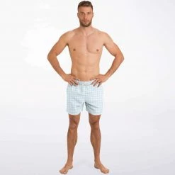 Subliminator Men Pale Blue Gingham Check Swim Shorts