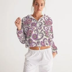 Harlow & Lloyd Purple Cream Paisley Women's Cropped Windbreaker