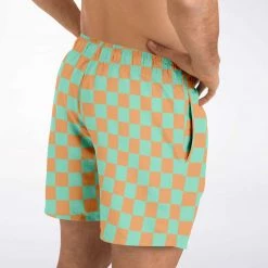 Subliminator Men Green & Orange Check Swim Shorts 20 Subliminator Men Green & Orange Check Swim Shorts