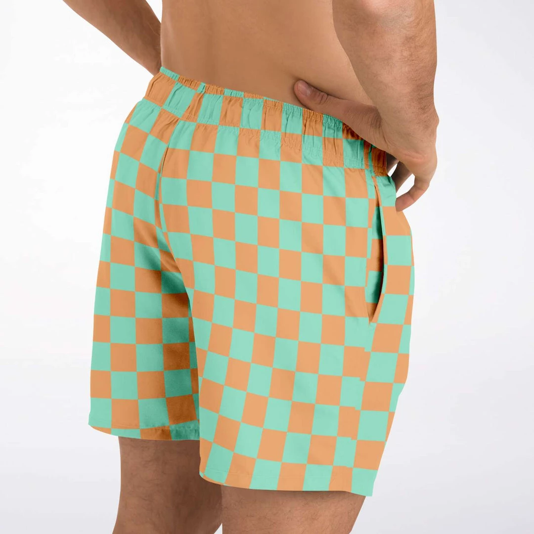 Subliminator Men Green & Orange Check Swim Shorts 10 Subliminator Men Green & Orange Check Swim Shorts