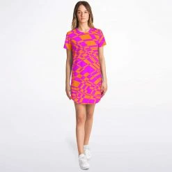 Subliminator T Shirts & Tanks Fuchsia & Orange Warp T Shirt Dress