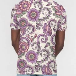 Harlow & Lloyd T Shirts & Tanks Purple Cream Paisley Men's Slim Fit Short Sleeve Polo