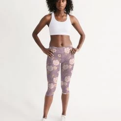 Harlow & Lloyd Orange Peonies Floral Rose Women's Mid-Rise Capri Leggings Pants & Joggers
