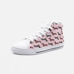 Harlow & Lloyd Dachshund Pink High Top Unisex Canvas Shoes