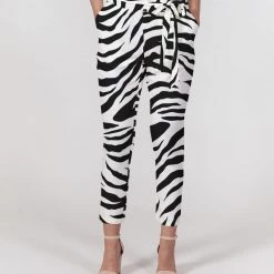 Harlow & Lloyd White Tiger Women's Belted Tapered Pants Pants & Joggers