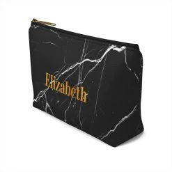 Harlow & Lloyd Personalized Cosmetics Bag / Accessory Pouch In Black Marble And Gold Bags