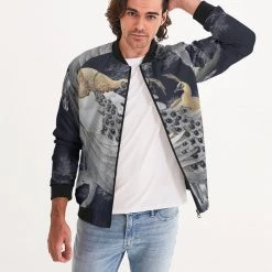 Harlow & Lloyd Jackets Perched Peacocks Men's Bomber Jacket 11 Harlow & Lloyd Jackets Perched Peacocks Men's Bomber Jacket