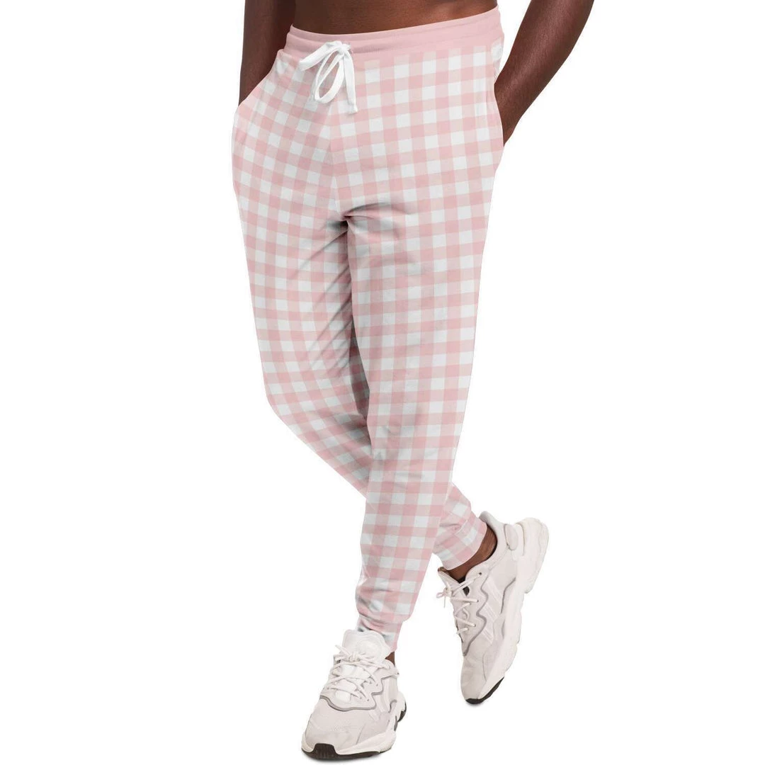 Subliminator Pale Pink Gingham Check Unisex Fleece Joggers Pants & Joggers 8 Subliminator Pale Pink Gingham Check Unisex Fleece Joggers Pants & Joggers