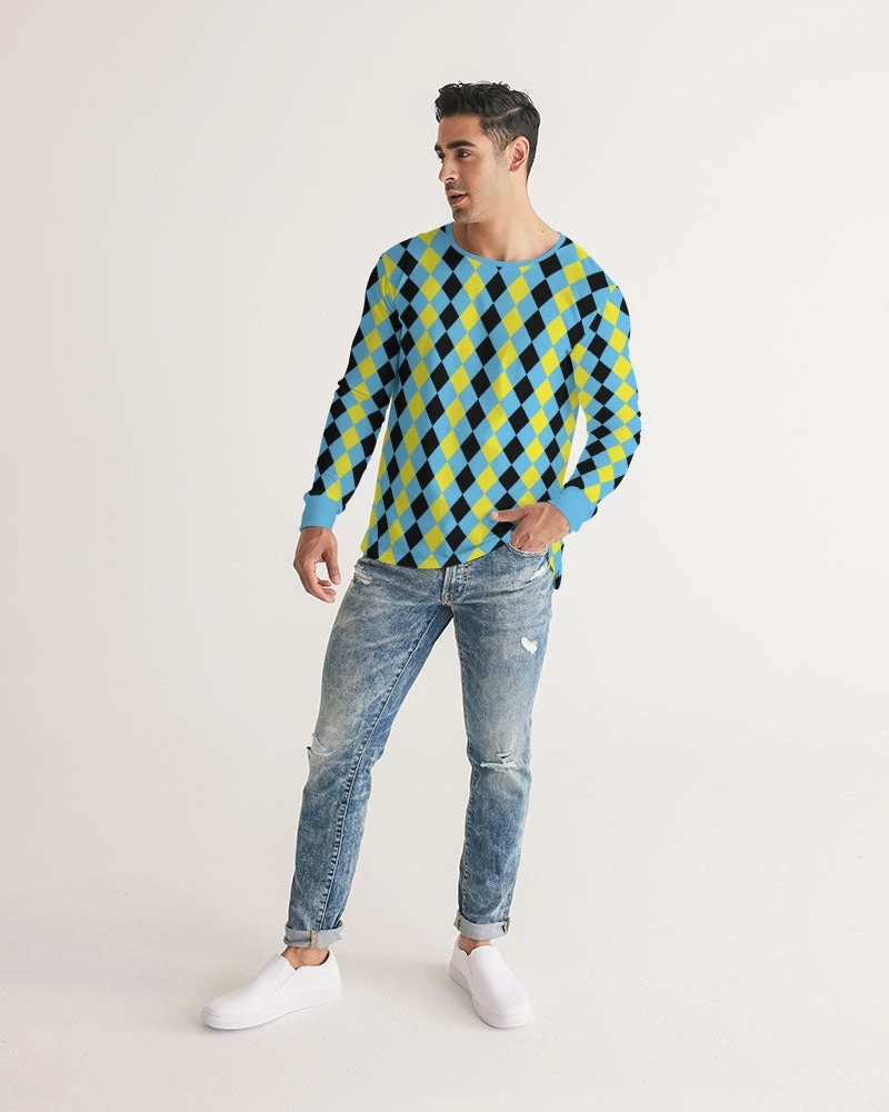 Harlow & Lloyd Blue & Yellow Harlequin Check Men's Long Sleeve Tee T Shirts & Tanks 4 Harlow & Lloyd Blue & Yellow Harlequin Check Men's Long Sleeve Tee T Shirts & Tanks