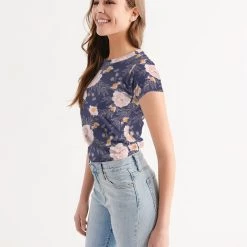 Harlow & Lloyd Orange Peonies Floral Orient Blue Women's Tee