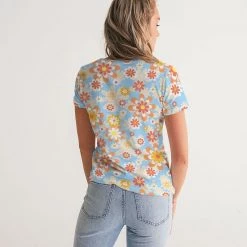 Harlow & Lloyd Blue Blooming Mod Floral Women's V-Neck Tee 15 Harlow & Lloyd Blue Blooming Mod Floral Women's V-Neck Tee