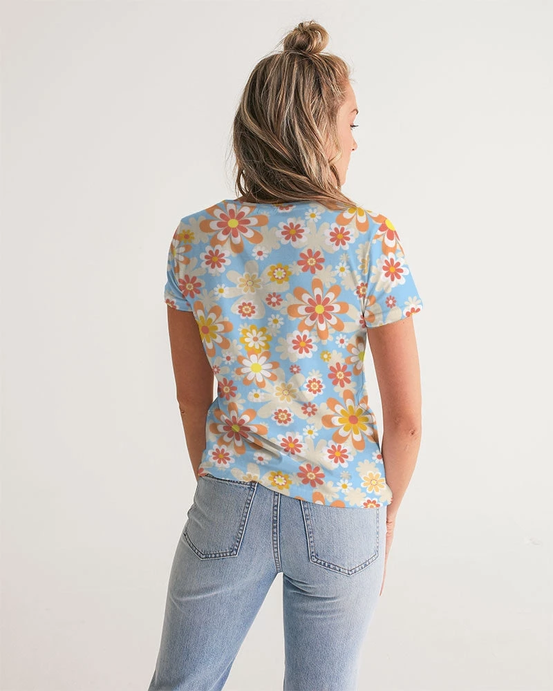 Harlow & Lloyd Blue Blooming Mod Floral Women's V-Neck Tee 8 Harlow & Lloyd Blue Blooming Mod Floral Women's V-Neck Tee