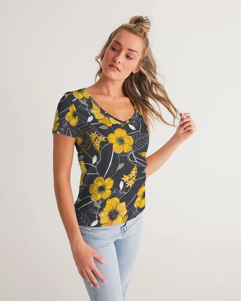 Harlow & Lloyd Yellow Flowers & Tropical Leaves Charcoal Women's V-Neck T Shirt T Shirts & Tanks 5 Harlow & Lloyd Yellow Flowers & Tropical Leaves Charcoal Women's V-Neck T Shirt T Shirts & Tanks