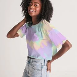 Harlow & Lloyd Lilac Mint Tie Dye Women's Lounge Cropped Tee