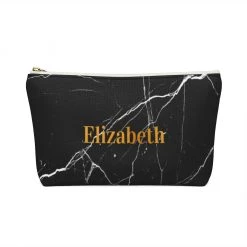 Harlow & Lloyd Personalized Cosmetics Bag / Accessory Pouch In Black Marble And Gold Bags