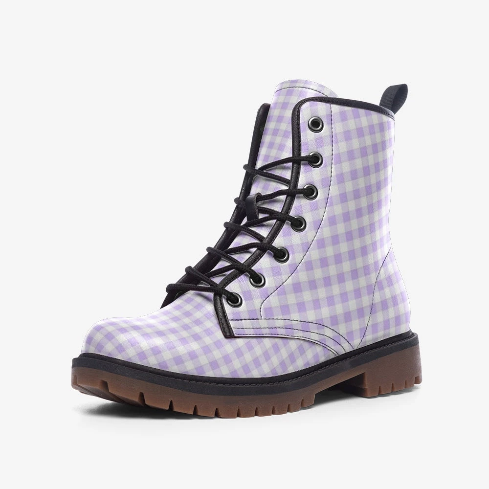 Harlow & Lloyd Lavender Gingham Check Lace Up Boots Shoes 3 Harlow & Lloyd Lavender Gingham Check Lace Up Boots Shoes