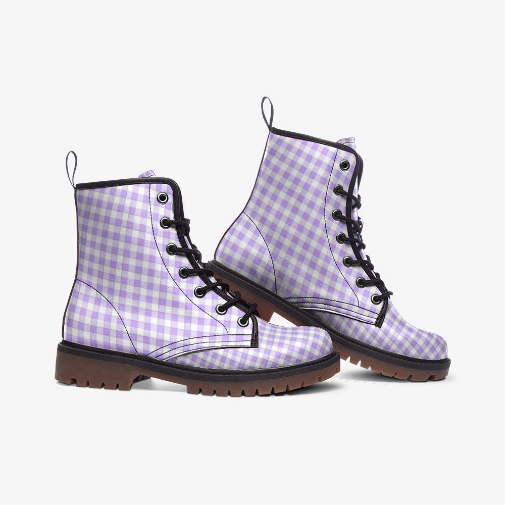 Harlow & Lloyd Lavender Gingham Check Lace Up Boots Shoes 5 Harlow & Lloyd Lavender Gingham Check Lace Up Boots Shoes