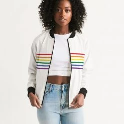 Harlow & Lloyd Jackets Rainbow Thin Stripes Women's Bomber Jacket