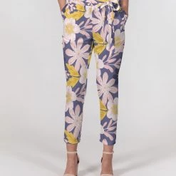 Harlow & Lloyd Purple Frisky Floral Women's Belted Tapered Pants Pants & Joggers