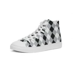 Harlow & Lloyd Harlequin Check Concrete Black & White Men's Hightop Canvas Shoes
