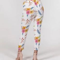 Harlow & Lloyd White Summer Floral Women's Belted Tapered Pants Pants & Joggers