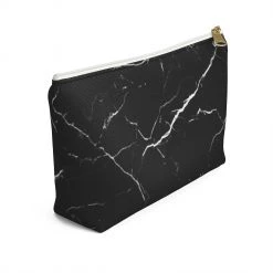 Harlow & Lloyd Personalized Cosmetics Bag / Accessory Pouch In Black Marble And Gold Bags