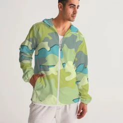 Harlow & Lloyd Jackets Blue Camo Men's Hooded Windbreaker Jacket