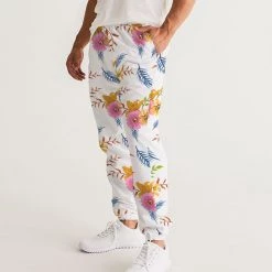 Harlow & Lloyd Pants & Joggers White Summer Floral Lightweight Men's Track Pants