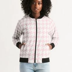 Harlow & Lloyd Jackets Pale Pink Large Houndstooth Women's Bomber Jacket