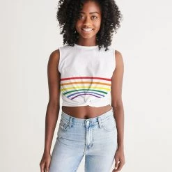 Harlow & Lloyd T Shirts & Tanks Rainbow Striped Twist-Front Tank