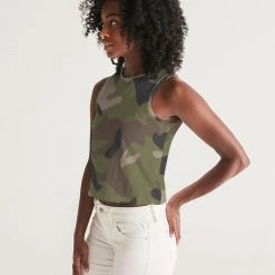 Harlow & Lloyd T Shirts & Tanks Woodland Camo Women's Cropped Tank