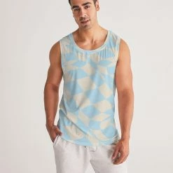 Harlow & Lloyd Blue & Vanilla Ripple Check Men's Sports Tank T Shirts & Tanks