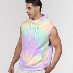 Harlow & Lloyd Lilac Mint Tie Dye Men's Premium Heavyweight Sleeveless Hoodie Hoodies