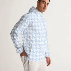 Harlow & Lloyd Jackets Baby Blue Large Houndstooth Men's Hooded Windbreaker Jacket 12 Harlow & Lloyd Jackets Baby Blue Large Houndstooth Men's Hooded Windbreaker Jacket