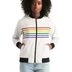 Harlow & Lloyd Jackets Rainbow Thin Stripes Women's Bomber Jacket
