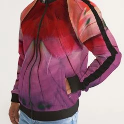 Harlow & Lloyd Jackets Feathered Grace Men's Stripe-Sleeve Track Jacket 11 Harlow & Lloyd Jackets Feathered Grace Men's Stripe-Sleeve Track Jacket