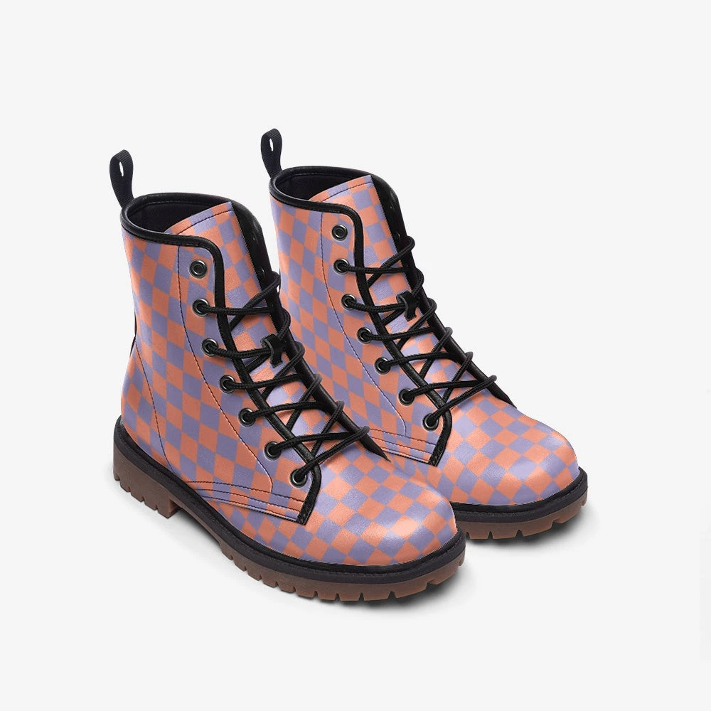 Harlow & LLoyd Purple Papaya Checkerboard Lace Up Boots Shoes 4 Harlow & LLoyd Purple Papaya Checkerboard Lace Up Boots Shoes