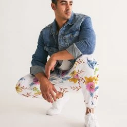 Harlow & Lloyd Pants & Joggers White Summer Floral Lightweight Men's Track Pants