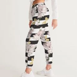 Harlow & Lloyd Pants & Joggers Pink Chrysanthemum Butterflies Women's Lightweight Track Pants