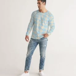 Harlow & Lloyd T Shirts & Tanks Blue & Vanilla Ripple Check Men's Long Sleeve Tee