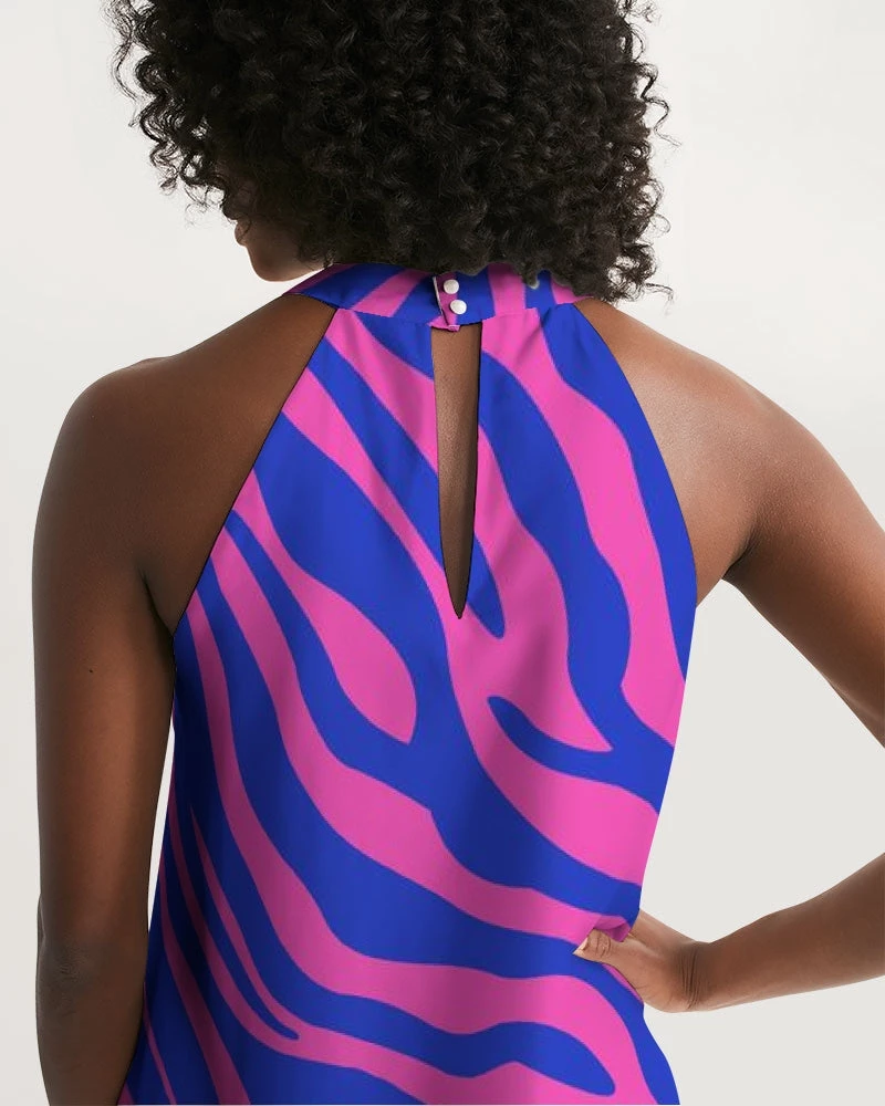Harlow & Lloyd Electric Zebra Women's Halter Dress 7 Harlow & Lloyd Electric Zebra Women's Halter Dress